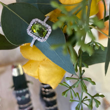 Load image into Gallery viewer, Peridot And Diamond Halo Ring