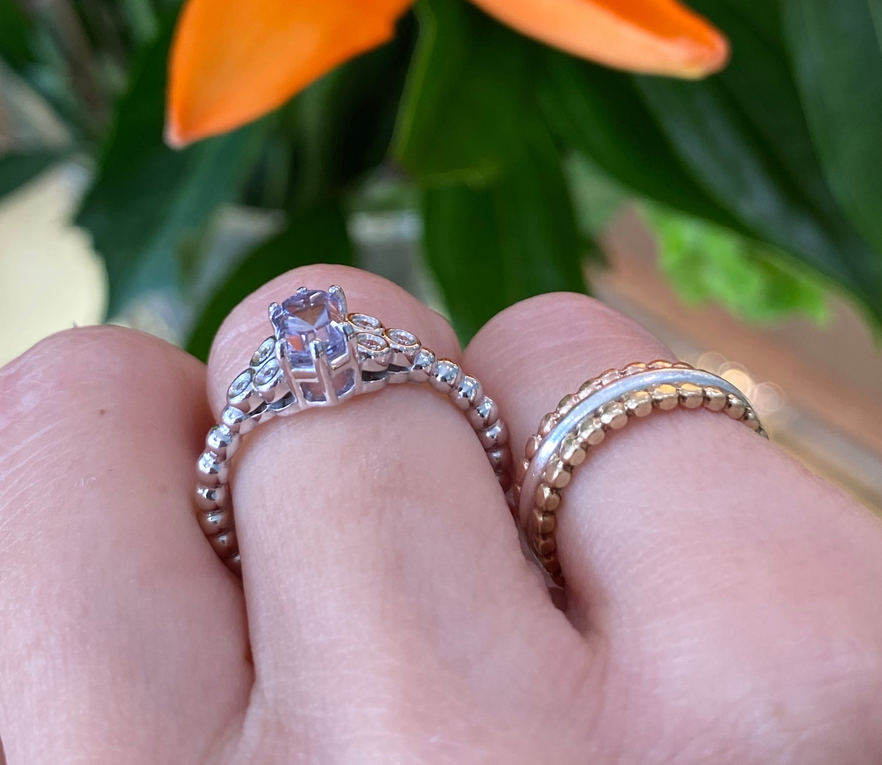 Lavender Sapphire and Round Diamond Ring