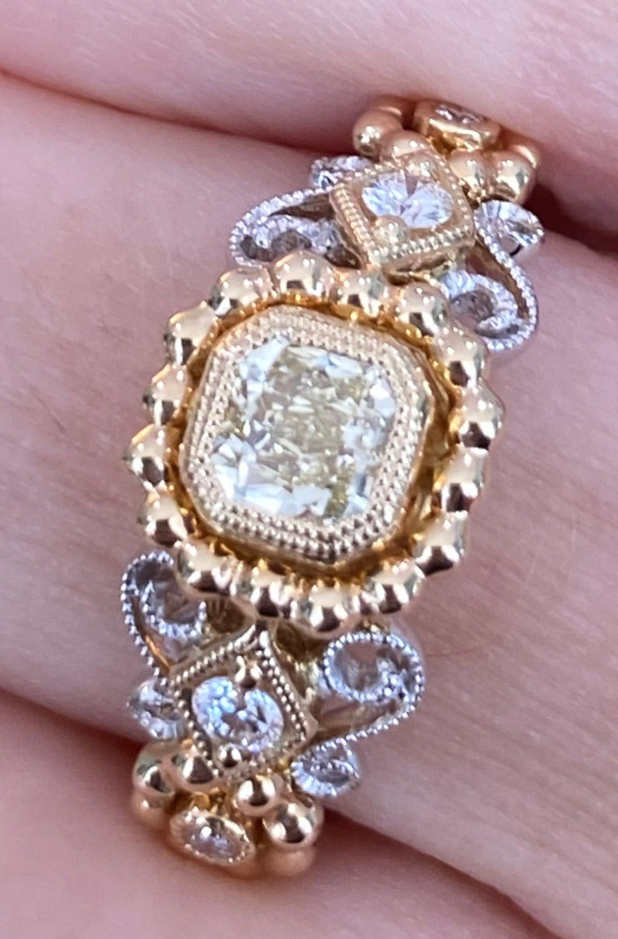 Yellow Diamond Two Tone Intricate Band Ring