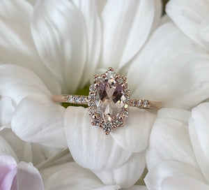 Oval Halo Morganite & Diamond Ring in Rose Gold