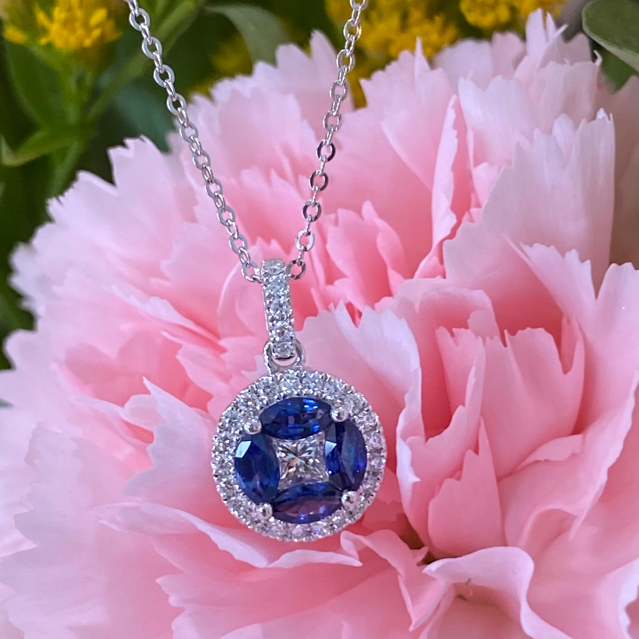 Sapphire and Diamond Necklace in White Gold