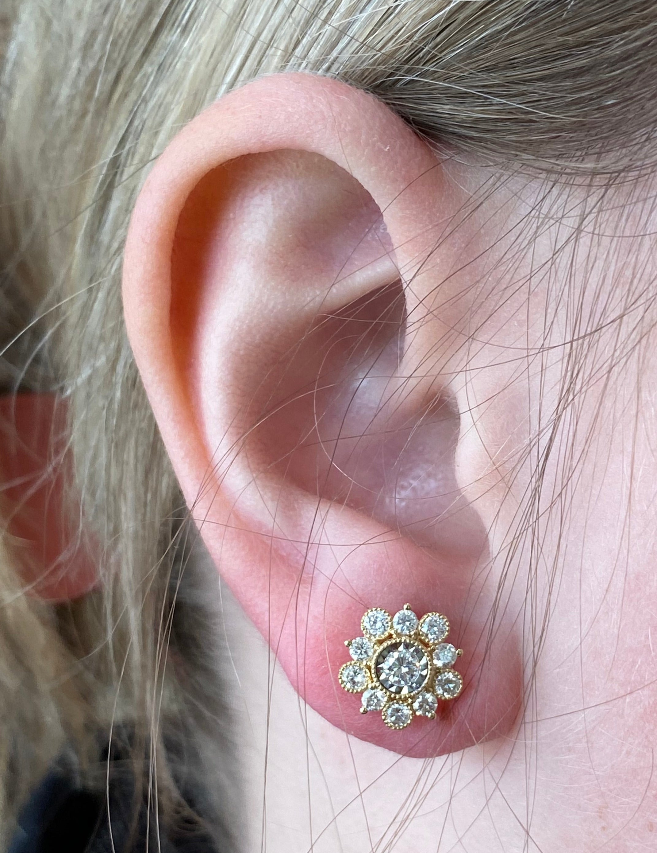 Golden Petal Diamond Stud Earrings