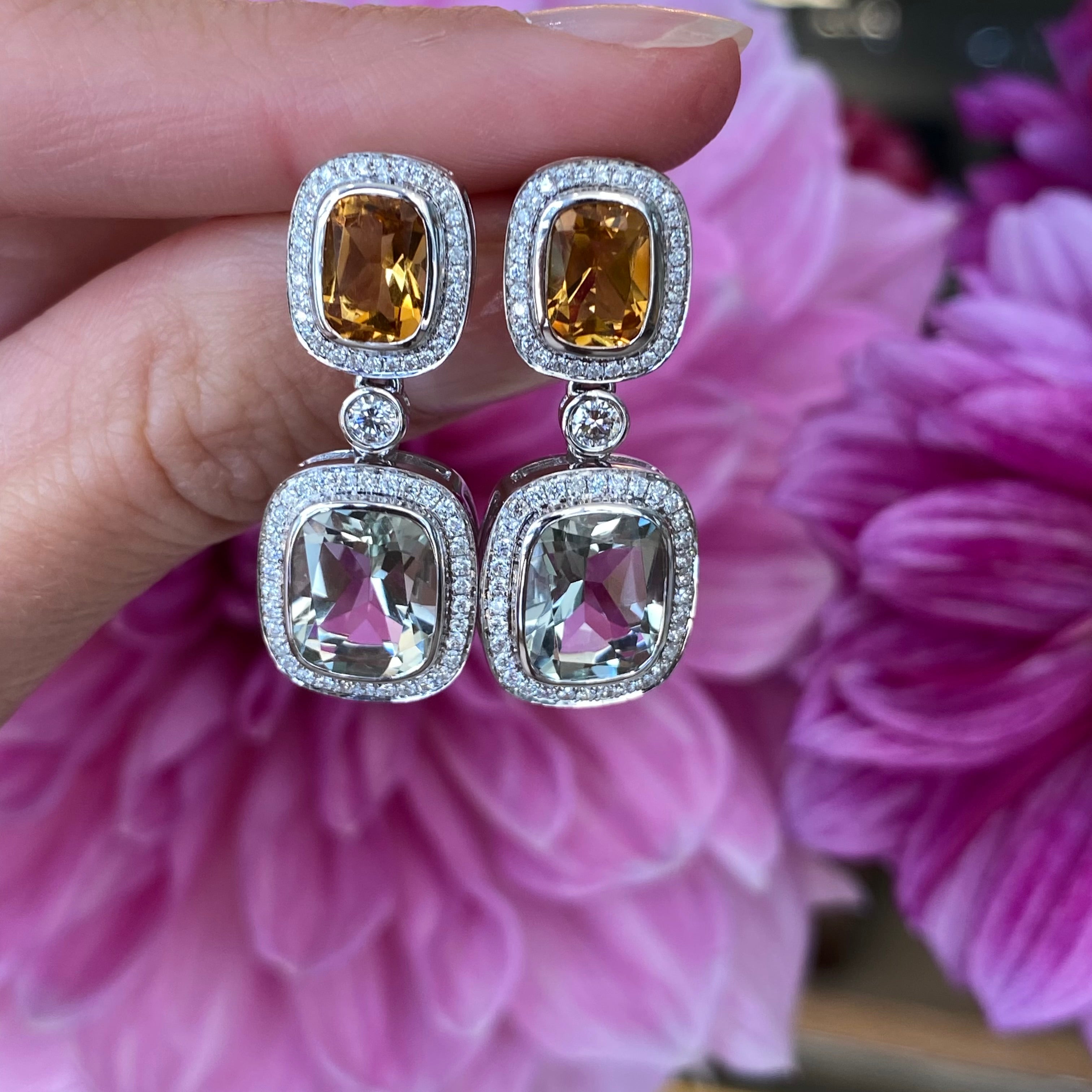 Citrine and Green Amethyst Dangle Earrings