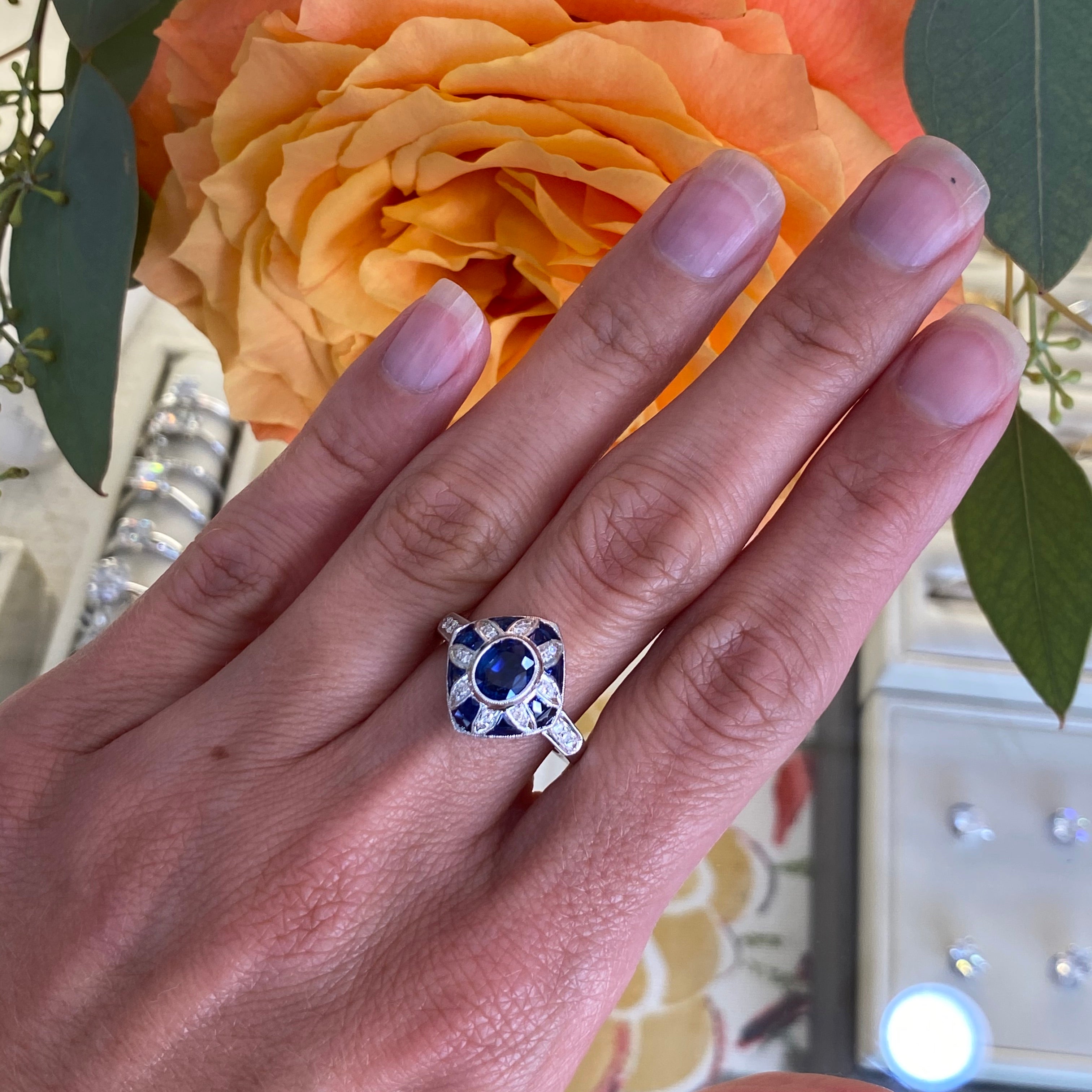 Sapphire & Diamond Vintage Inspired Ring