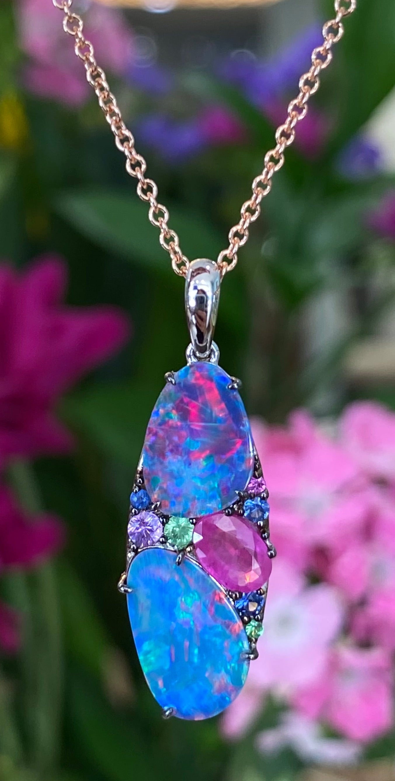 Opal Sapphire & Garnet Necklace