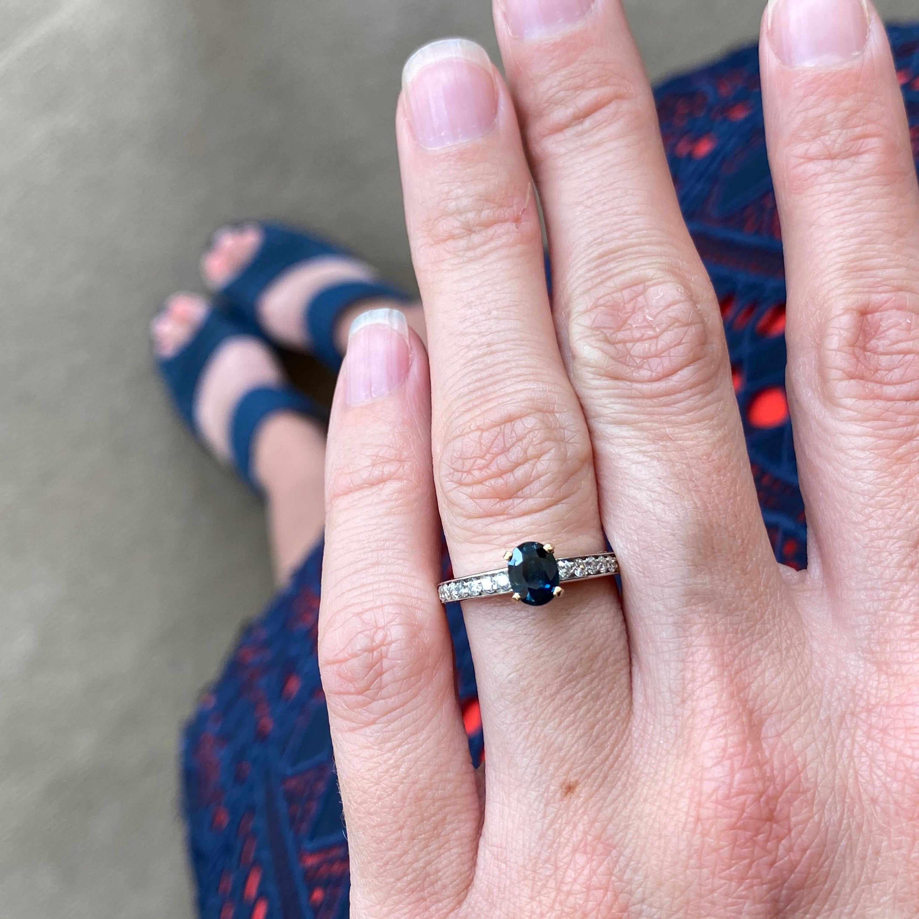 Oval Blue Sapphire & Diamond Engagement Ring