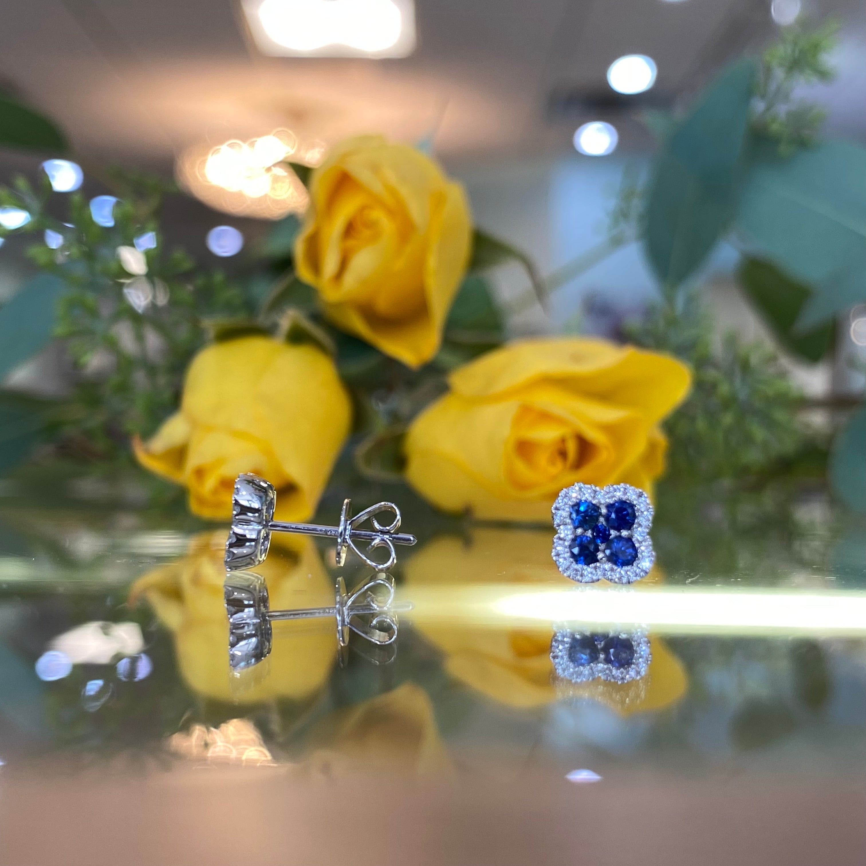 Clover Sapphire and Diamond Stud Earrings