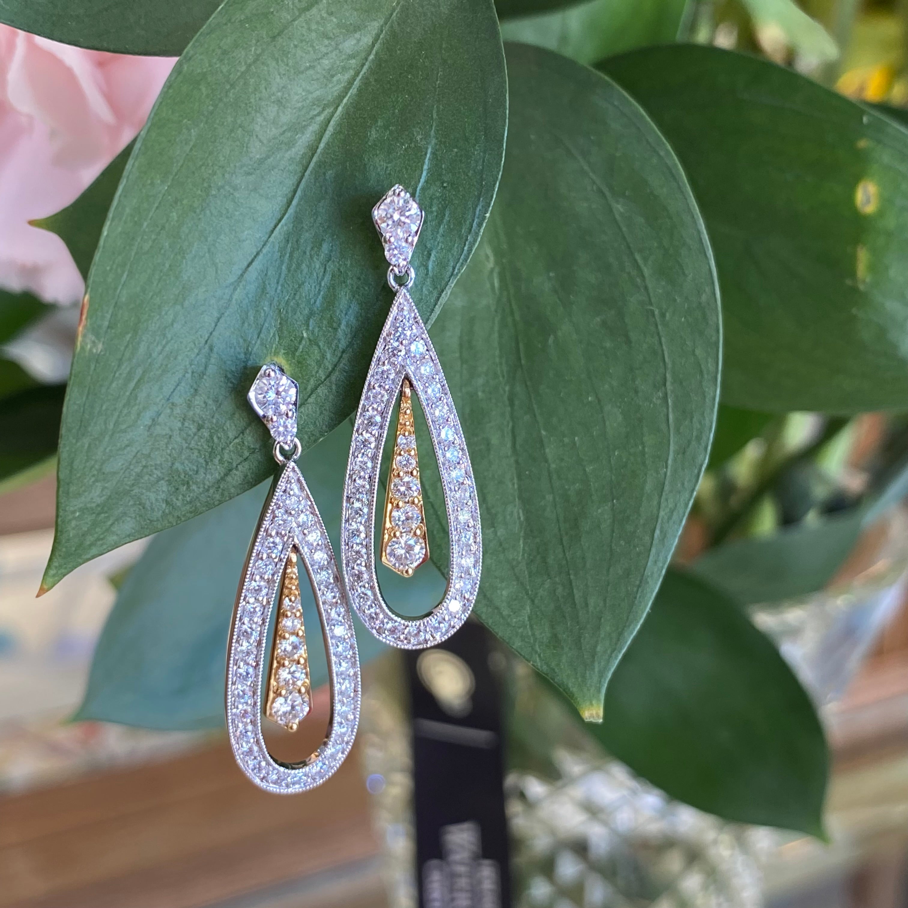 Amazing Two-Tone Diamond Drop Earrings