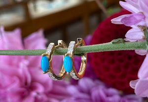 Turquoise & Diamond Hoop Earrings
