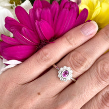 Load image into Gallery viewer, Pink Sapphire and Diamond Halo Ring