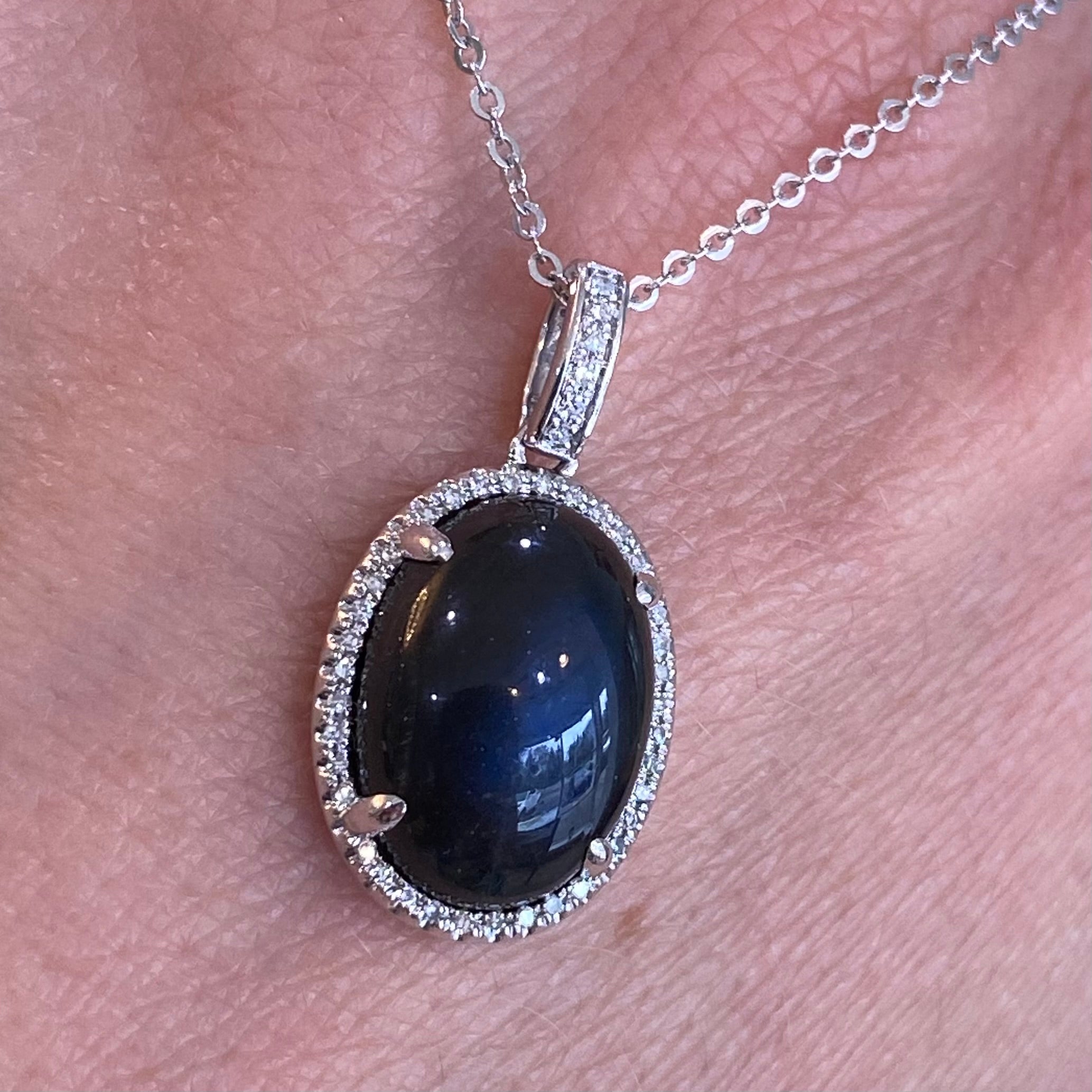 Labradorite & Diamond Oval Halo Pendant