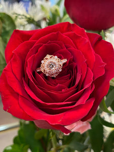 Vintage Inspired Lace Rose Gold, Morganite & Diamond Ring