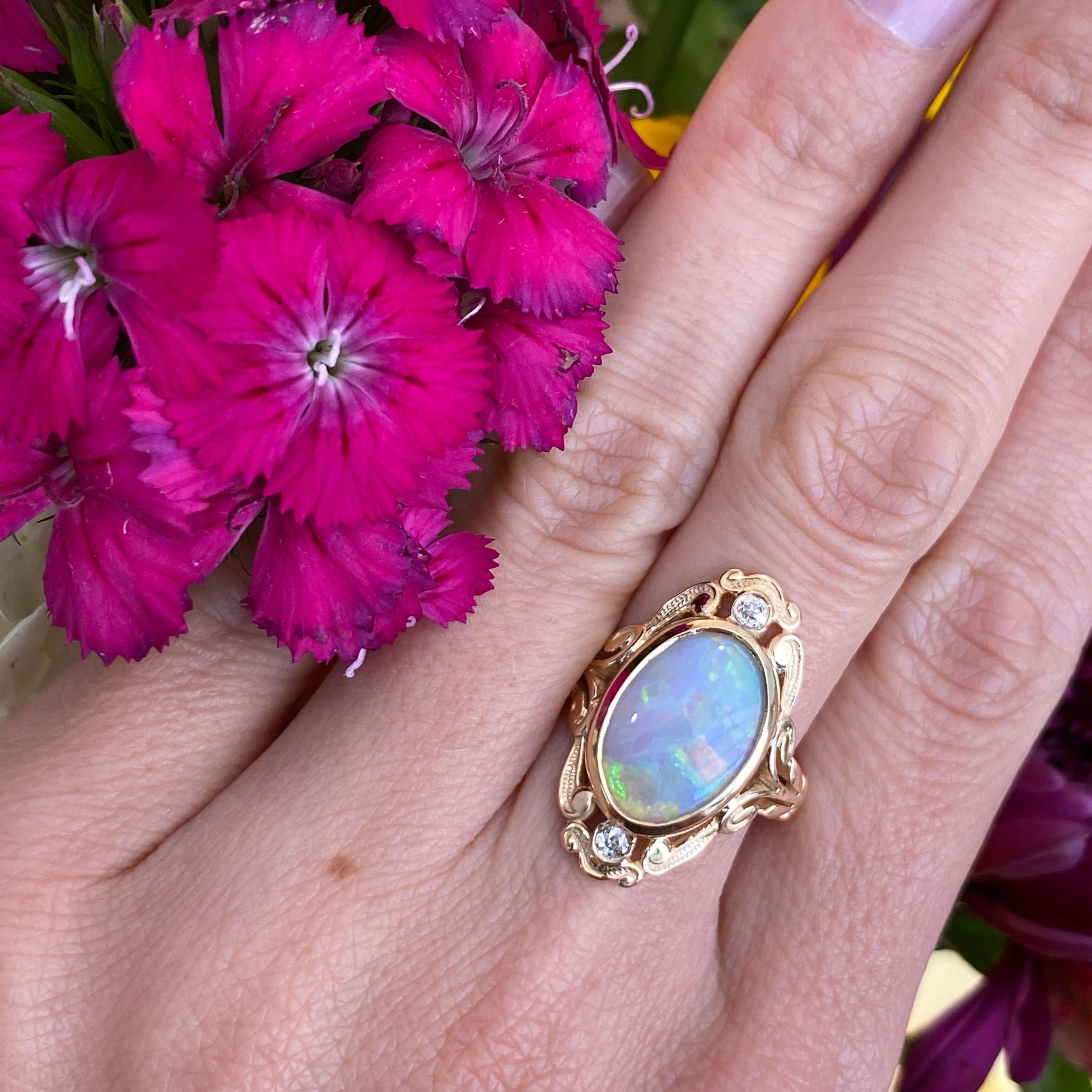 Vintage Opal & Diamond Ring