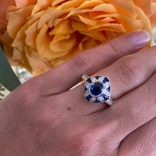 Load image into Gallery viewer, Sapphire & Diamond Vintage Inspired Ring