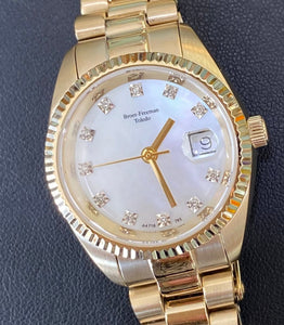Mother Of Pearl and Diamond Gold Toned Watch