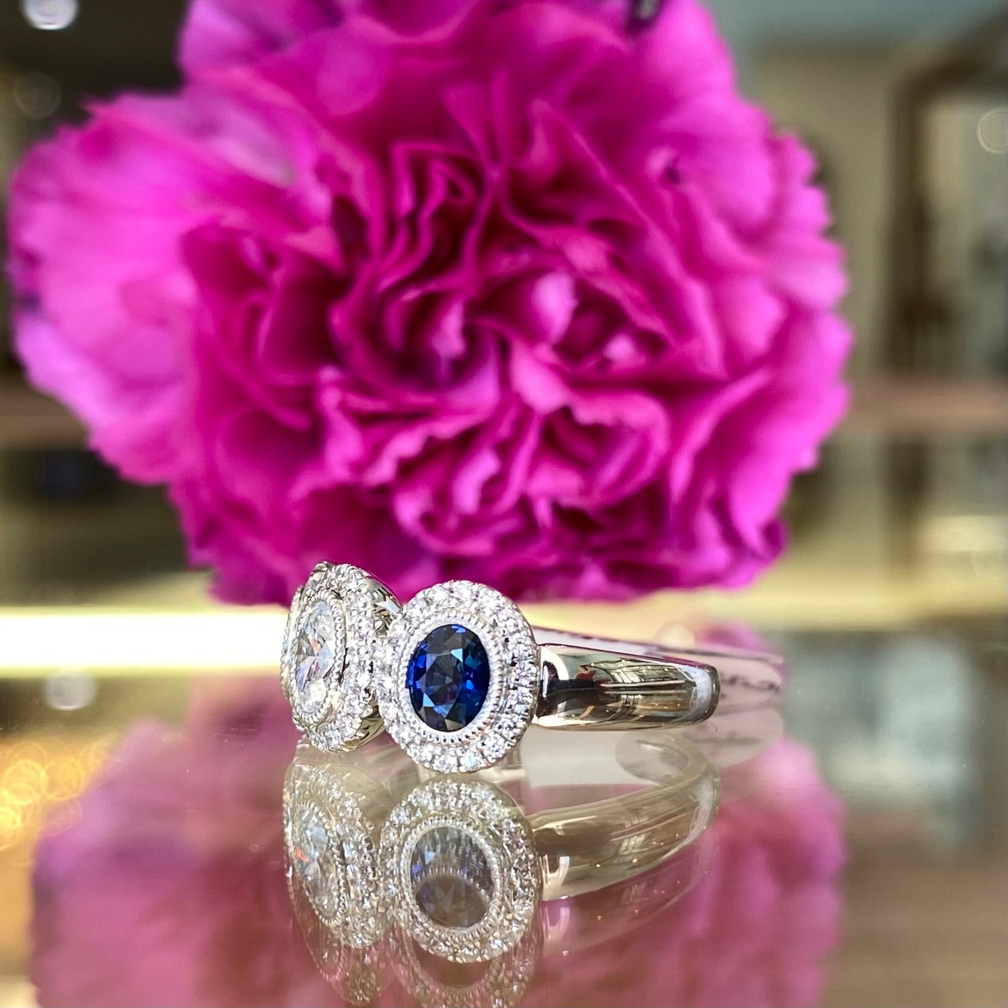 Oval Diamond & Sapphire Three Stone Ring