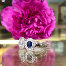 Load image into Gallery viewer, Oval Diamond & Sapphire Three Stone Ring
