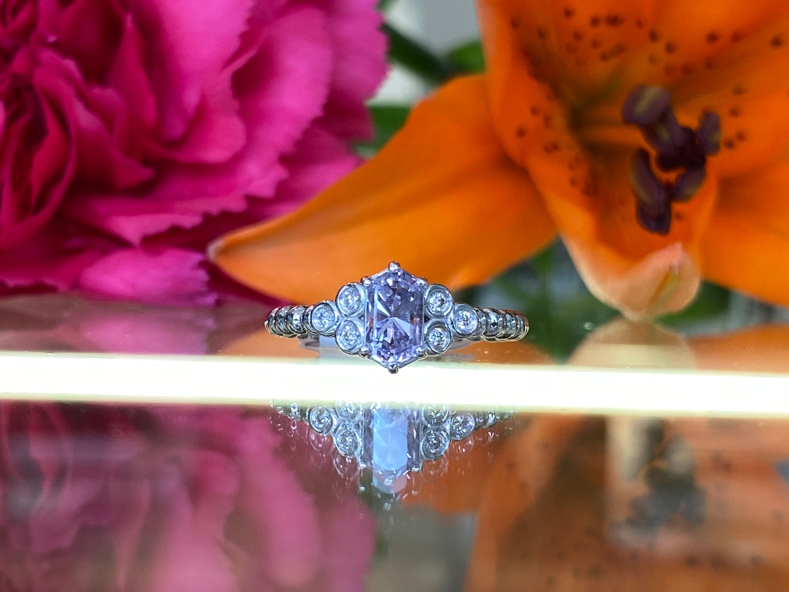 Lavender Sapphire and Round Diamond Ring