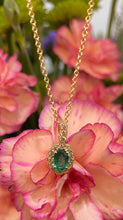Load image into Gallery viewer, Emerald and Diamond Halo Necklace
