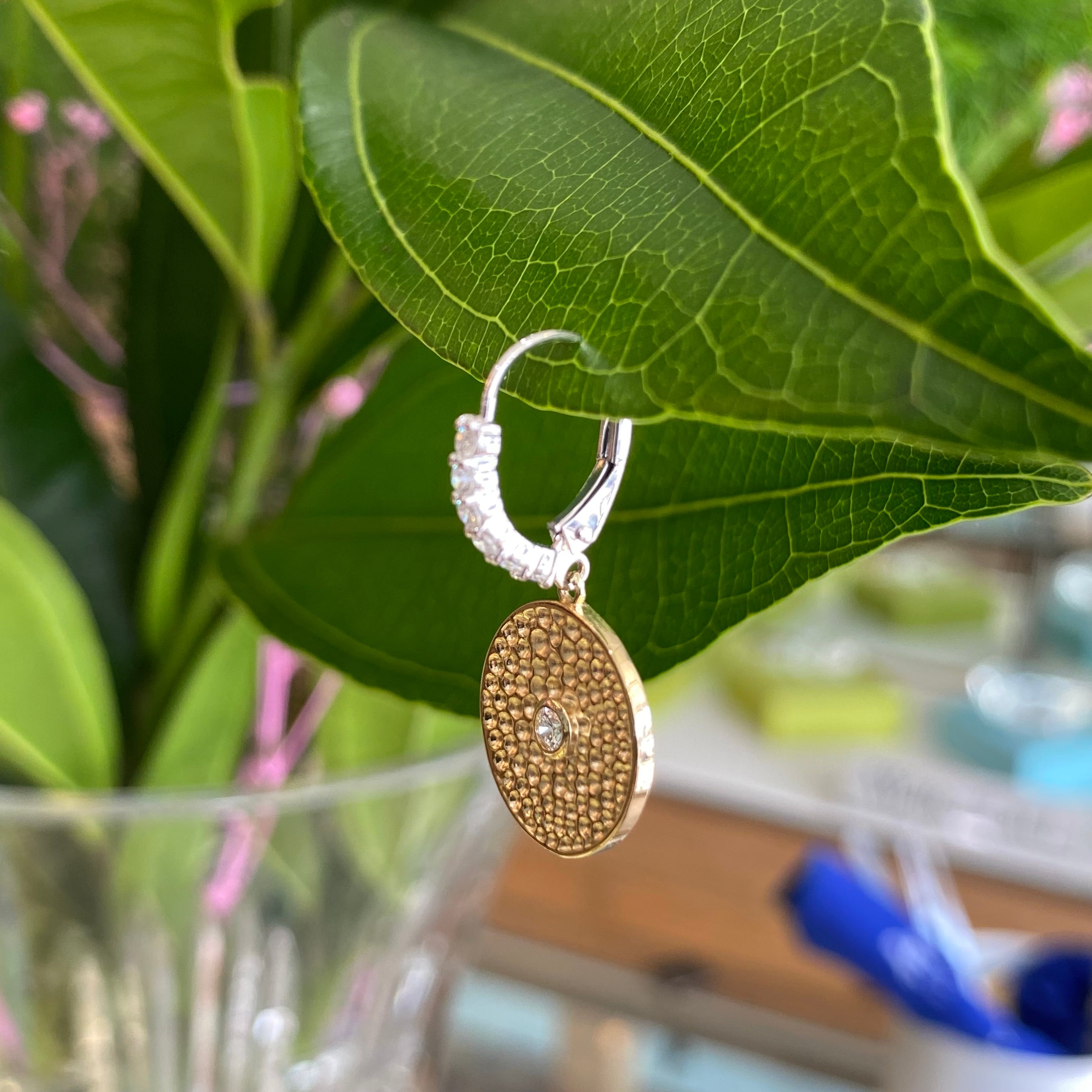 Yellow and White Gold Diamond Disk Earrings