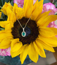 Load image into Gallery viewer, Emerald and Diamond Halo Necklace