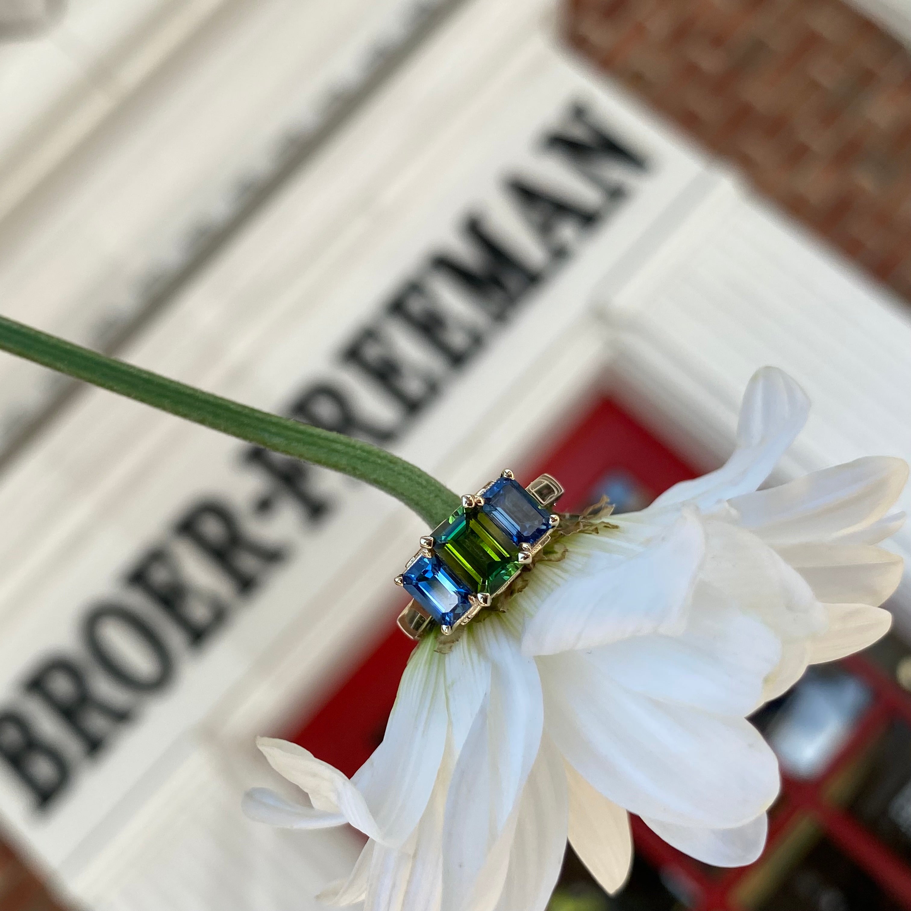 *On The Rocks* Green Tourmaline & Blue Sapphire Cocktail Ring in Yellow Gold 🍹