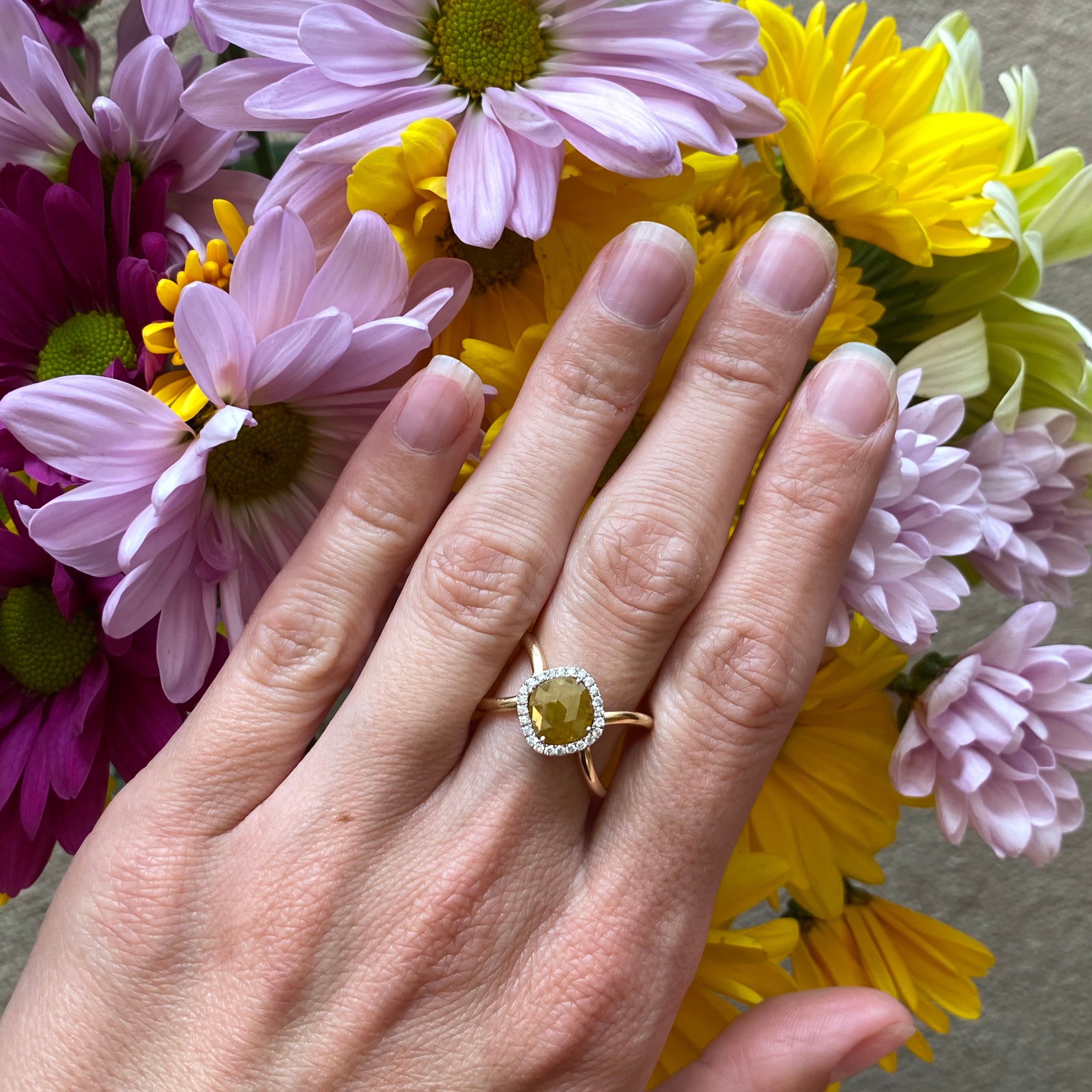 Yellow Diamond Slice Halo Split Ring