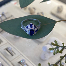Load image into Gallery viewer, Sapphire & Diamond Vintage Inspired Ring