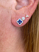 Load image into Gallery viewer, Clover Sapphire and Diamond Stud Earrings