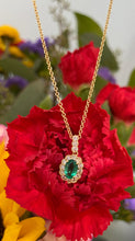 Load image into Gallery viewer, Emerald and Diamond Halo Necklace