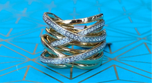 Load image into Gallery viewer, Yellow Gold and Diamond Interwoven Bands Ring
