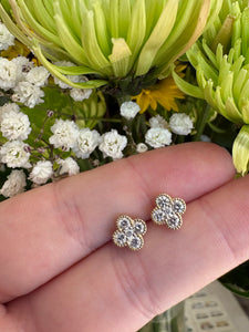 Yellow Gold Diamond Clover Stud Earrings