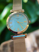 Load image into Gallery viewer, Turquoise Dial Gold Mesh Bracelet Watch
