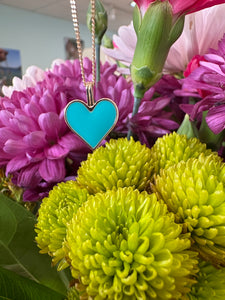 Yellow Gold Turquoise Enamel Heart Necklace