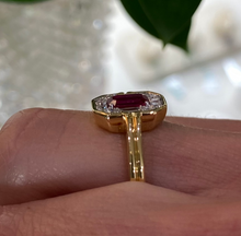 Load image into Gallery viewer, 18K Yellow Gold Ruby and Diamond Halo Ring
