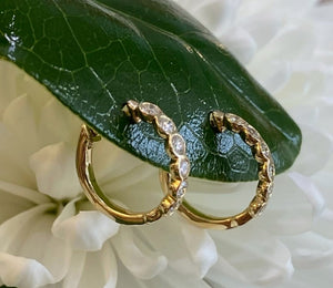 Yellow Gold Bezel Set Diamond Huggie Hoop Earrings