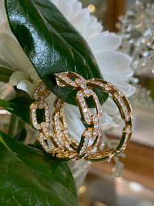 18K Yellow Gold and Diamond Chain Link Hoop Earrings