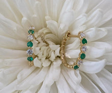 Load image into Gallery viewer, Emerald and Diamond Huggie Hoop Earrings
