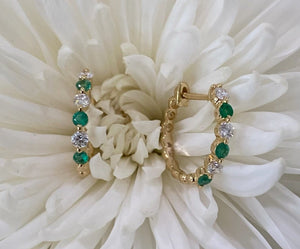 Emerald and Diamond Huggie Hoop Earrings