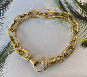 Yellow Gold Boston Link Diamond Lobster Clasp Bracelet