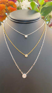 Vintage Diamond Bezel Set Necklace in White Gold with Paperclip Style Chain