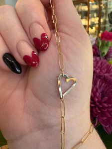 14k Yellow Gold Heart Link Paperclip Bracelet