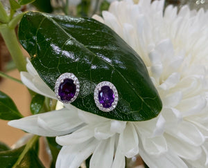 Amethyst and Diamond Stud Earrings