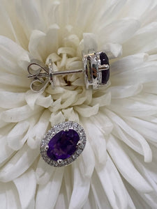 Amethyst and Diamond Stud Earrings