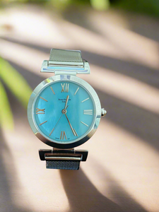 Turquoise Dial Silver Mesh Bracelet Watch