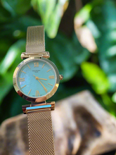 Load image into Gallery viewer, Turquoise Dial Gold Mesh Bracelet Watch
