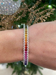 Rainbow Sapphire and Diamond Bangle Bracelet