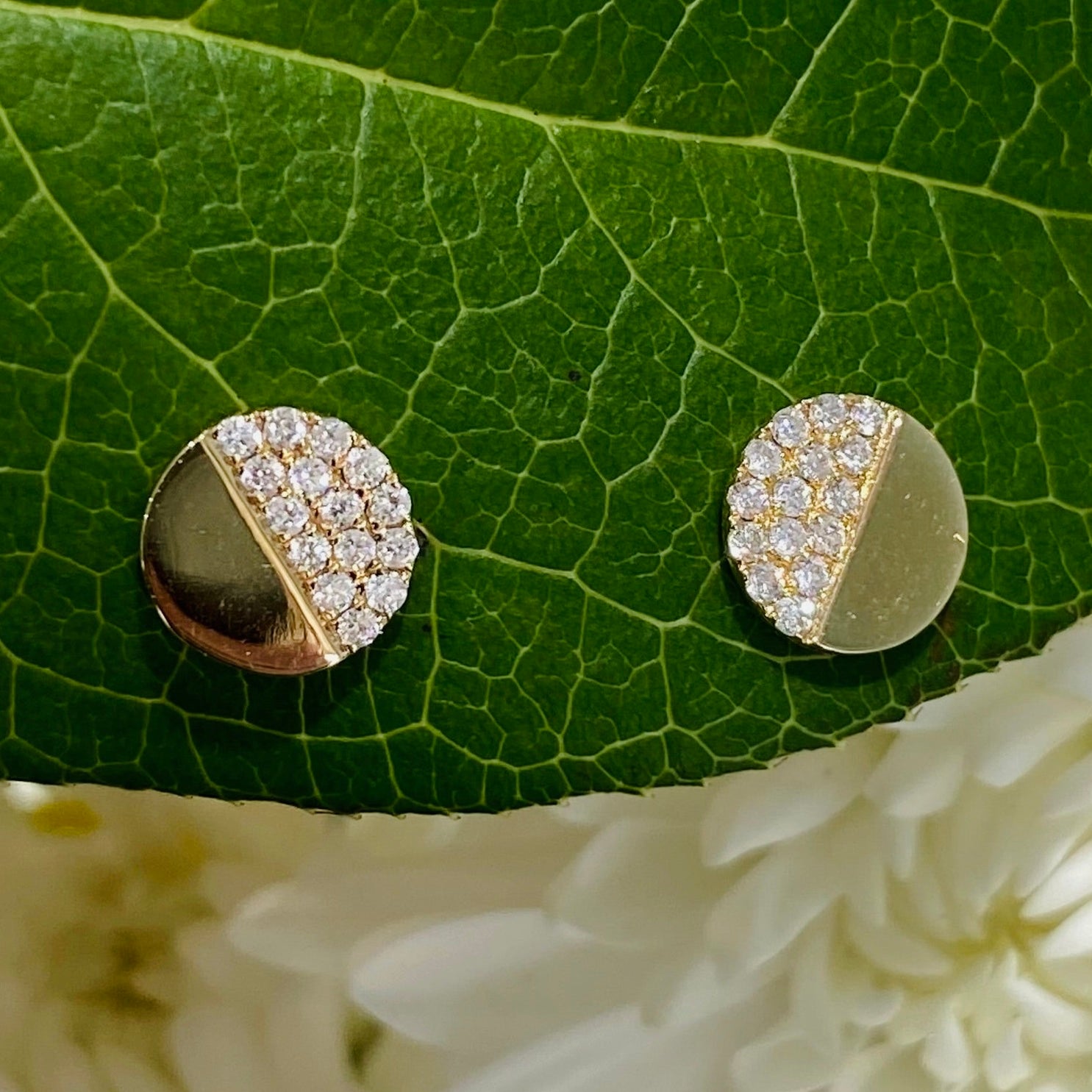 Half Moon Pavé Diamond Stud Earrings