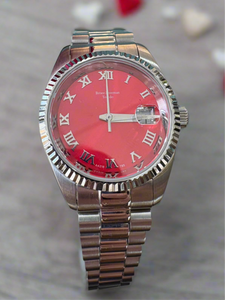 Red Dial Silver Bracelet Watch