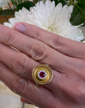 Load image into Gallery viewer, 18K Yellow Gold Ruby and Diamond Disc Ring
